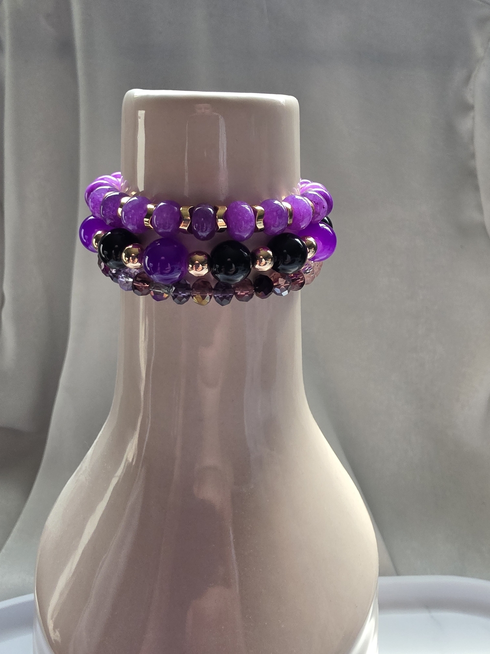 Vibrant Purple Beaded Stretch Bracelet Stack - Women Jewelry